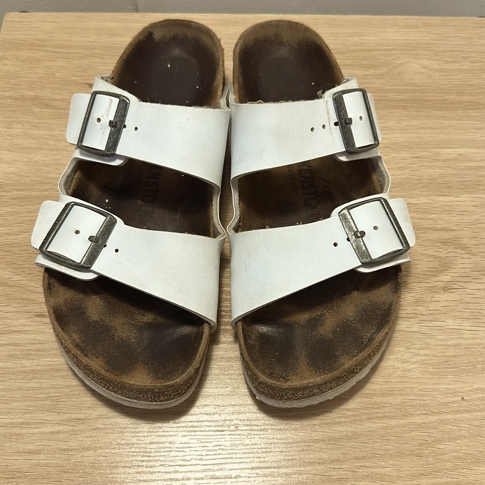 White leather Birkenstocks
